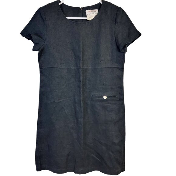 Talbots Vintage 90s Linen Shift Dress Women 4 Black Knee Length Formal Work Fall - Picture 1 of 14